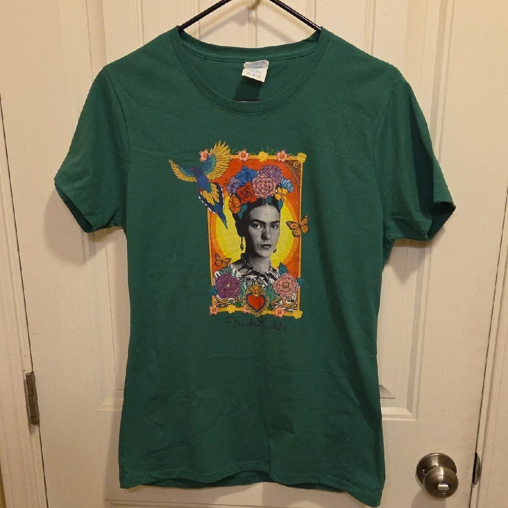Tropical Floral Green Frida Kahlo Graphic T-Shirt - Picture 3 of 6